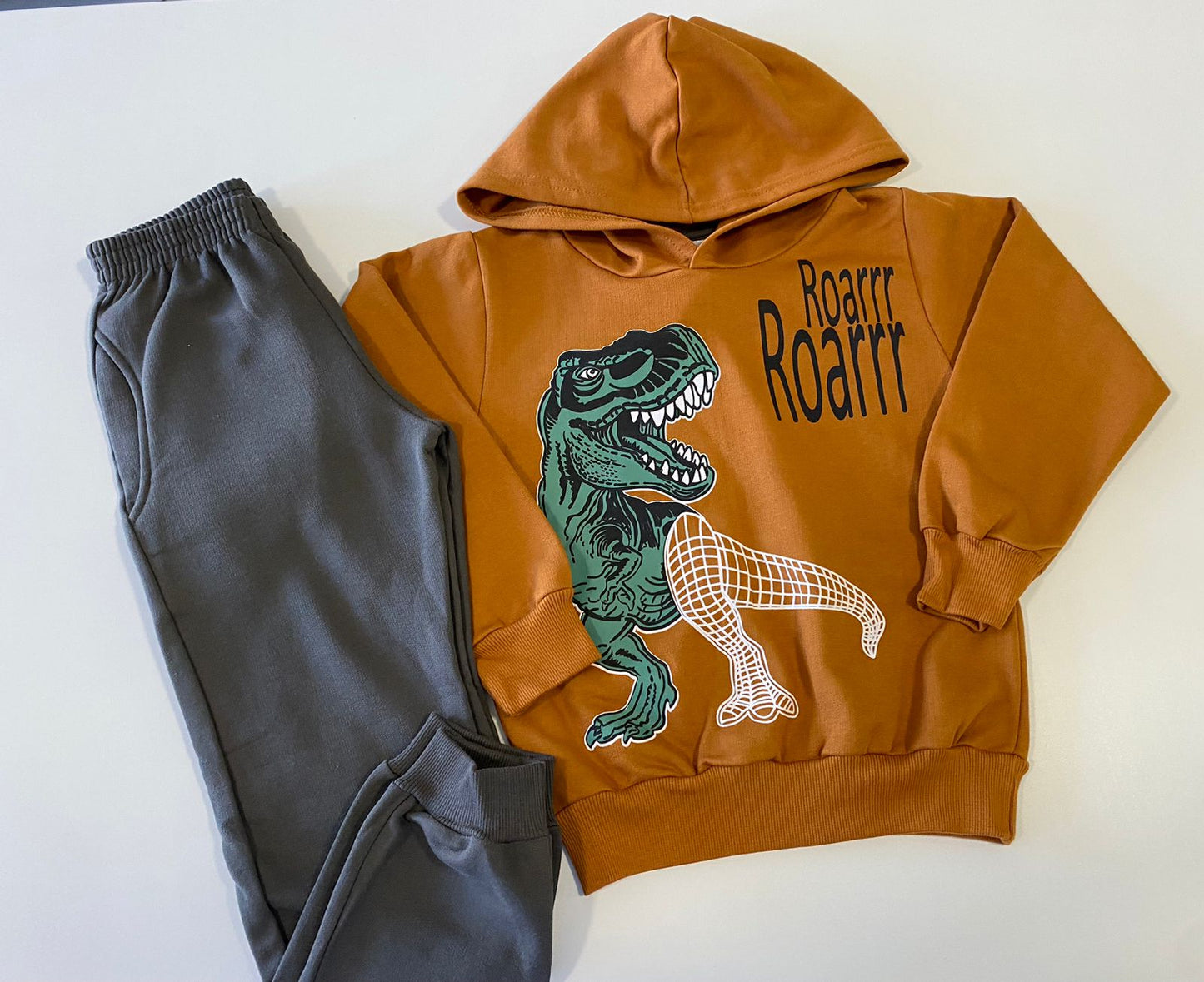 Conjunto Moletom Marrom Dinossauro