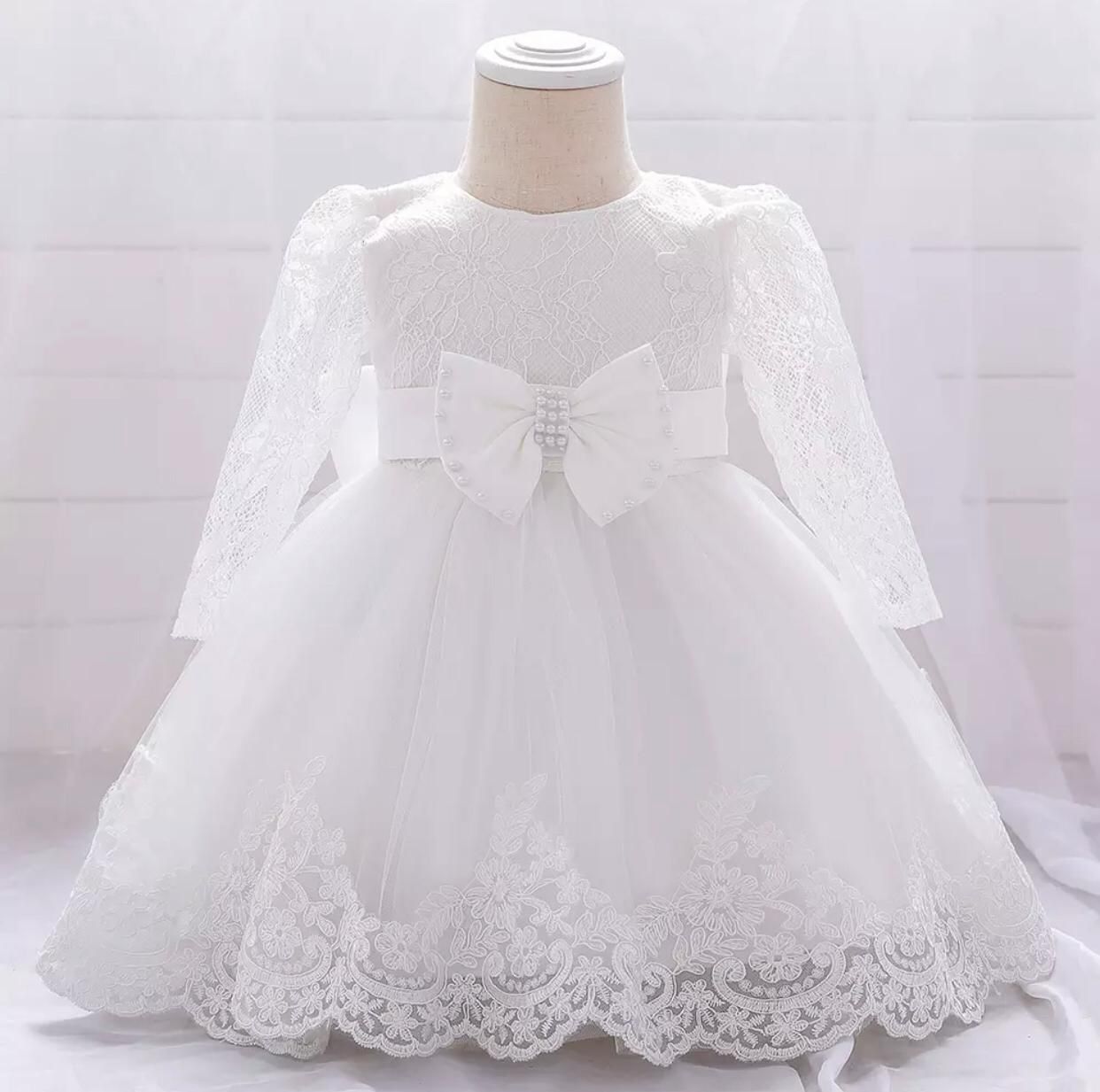 Y Vestido de Batizado de Manga Longa