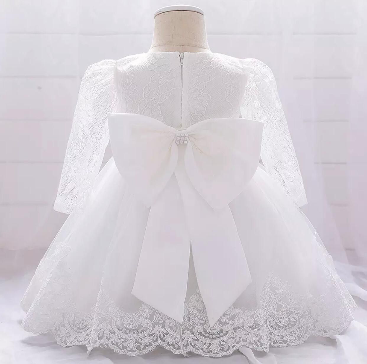 Y Vestido de Batizado de Manga Longa