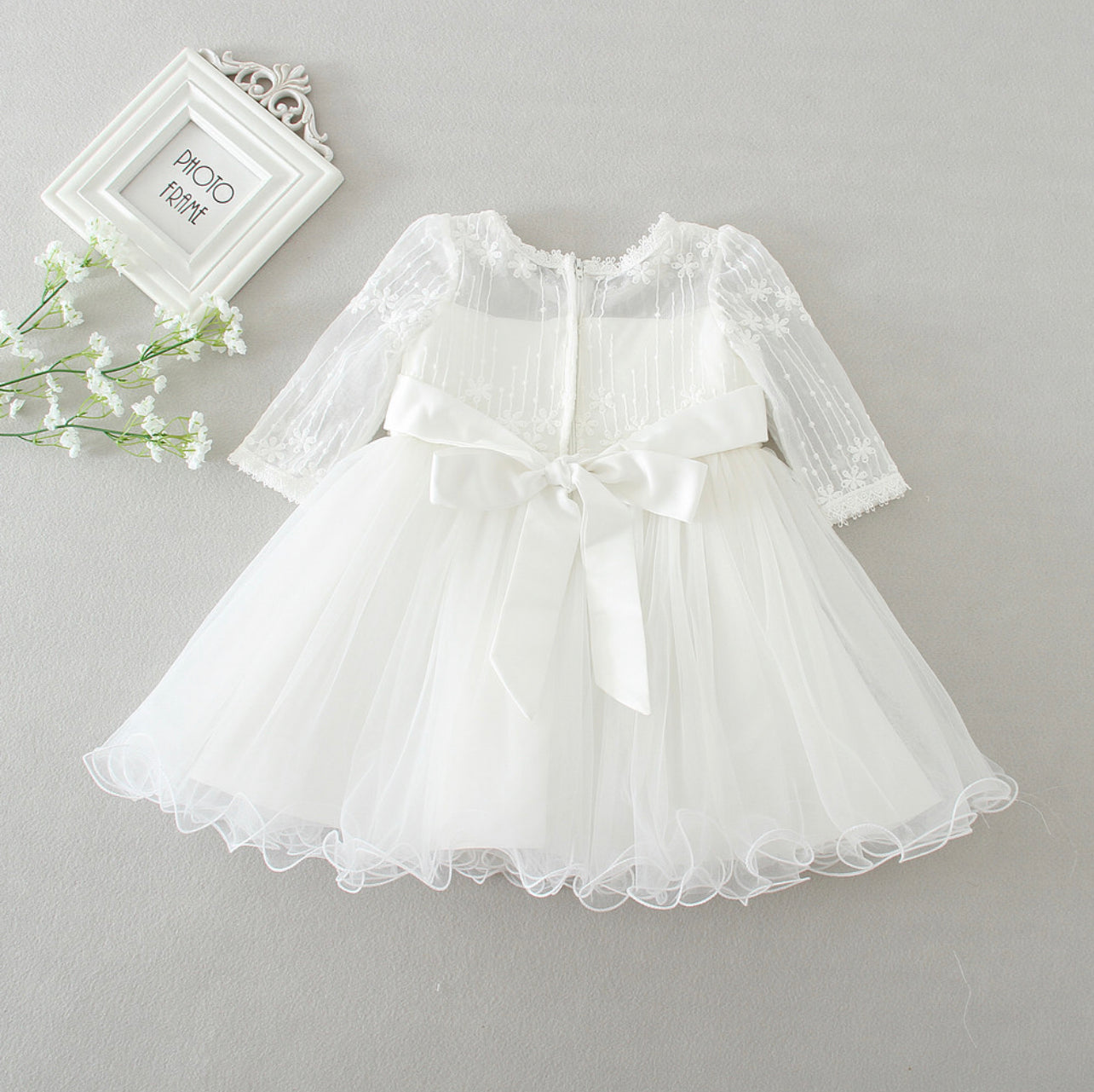 Y Vestido de Batizado de Manga Longa