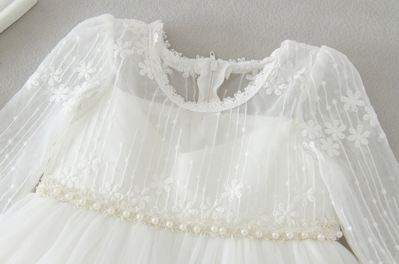 Y Vestido de Batizado de Manga Longa