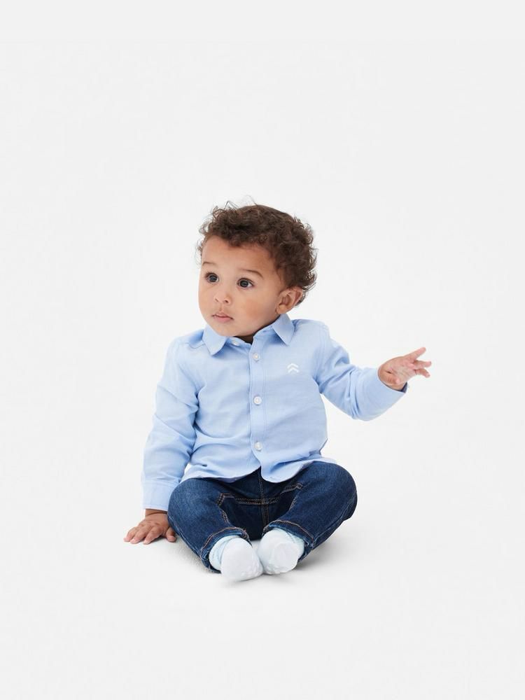 Camisa Manga Longa Azul e Branca