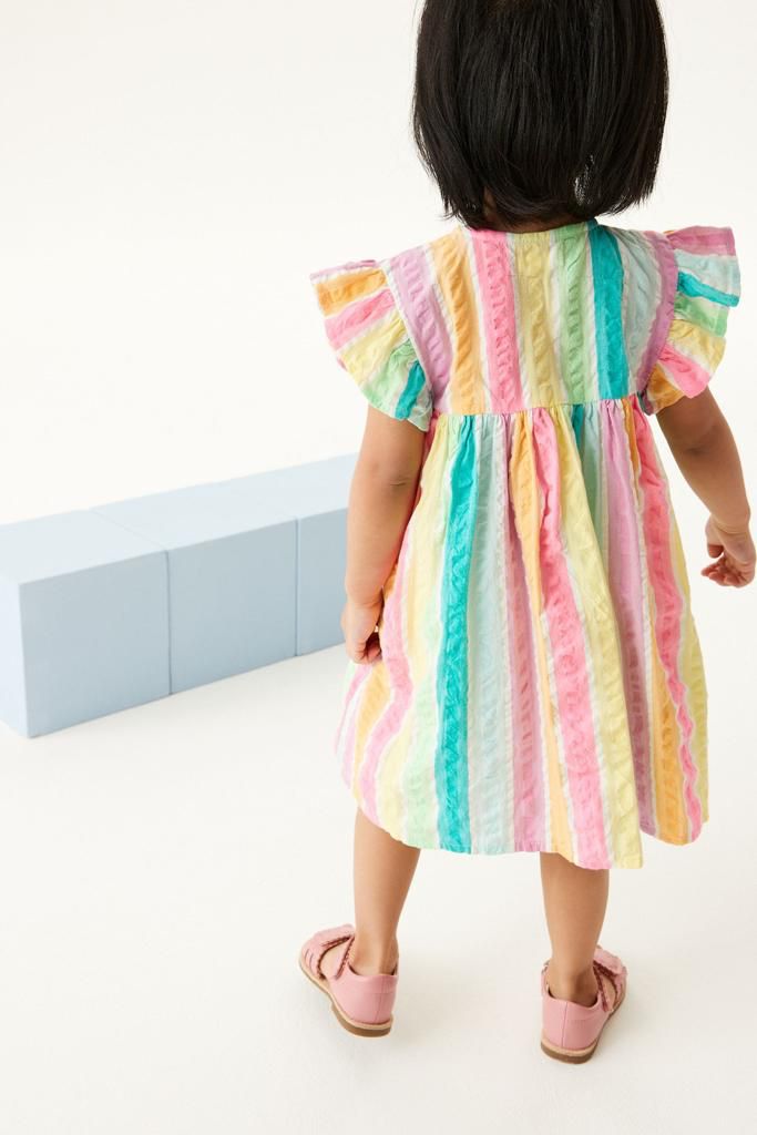Vestido Com Botoes Listrado Colorido