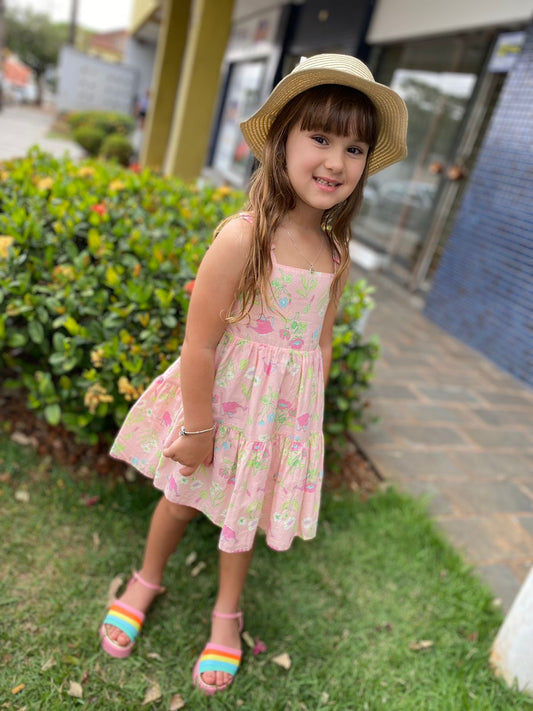 Vestido Estampado de flor com Chapeu