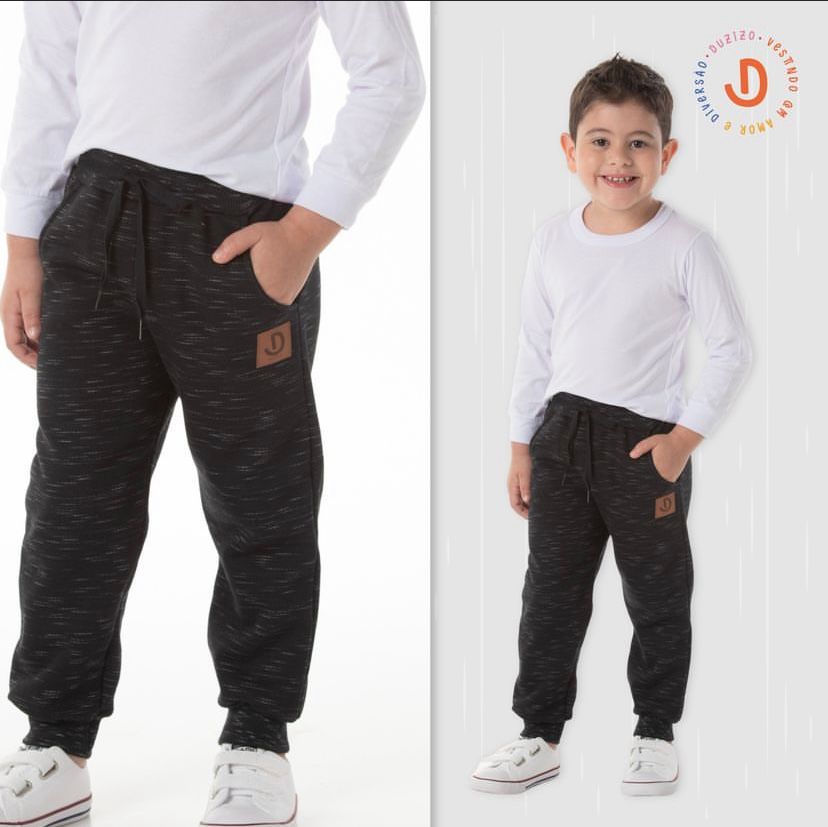 Calça Moletom Preto e Azul Duzizo