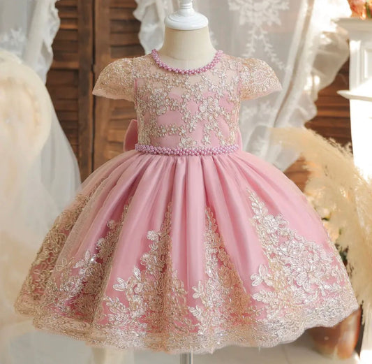Vestido de festa Rosa com Dourado