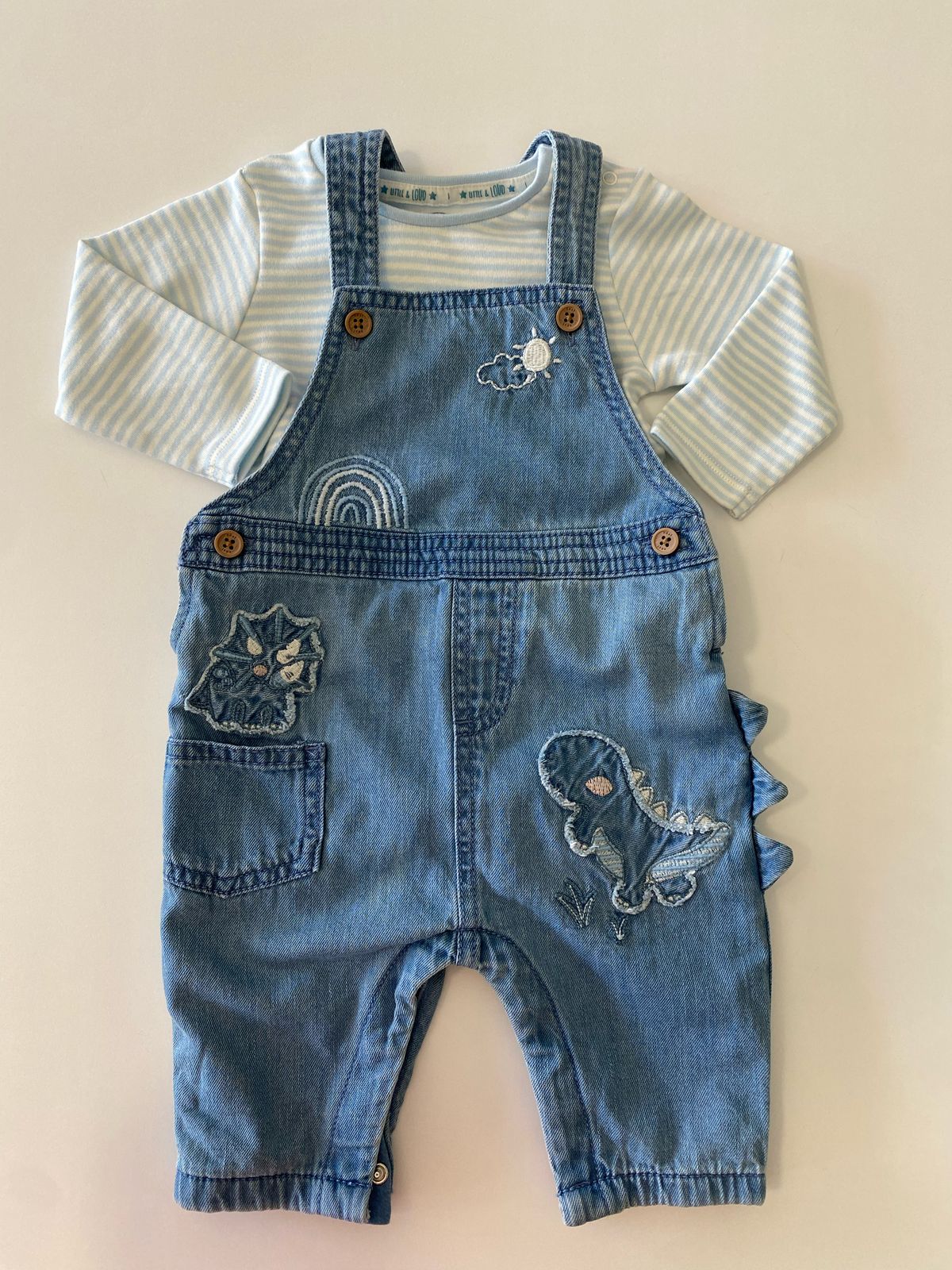 Jardineira Manga longa Jeans e Azul Ursinho