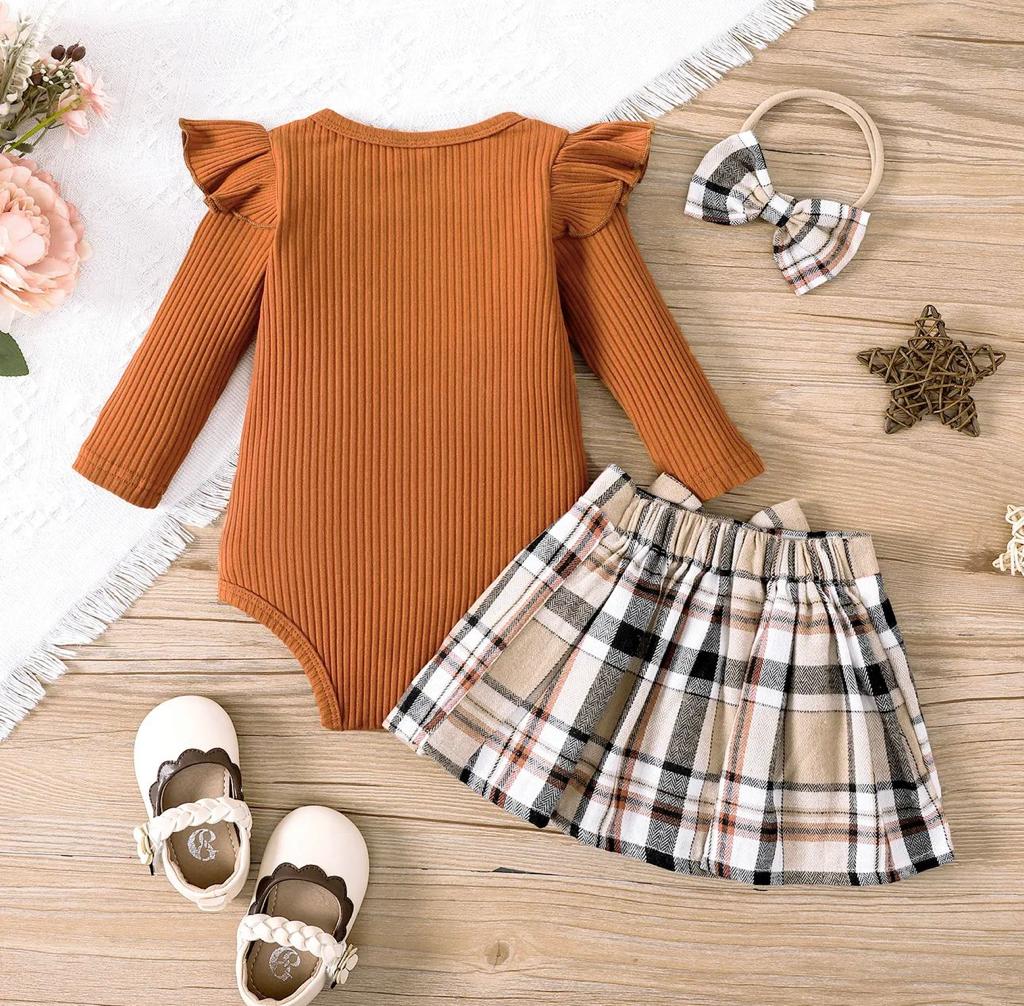 Vestido Manga Longa Marrom Xadrez