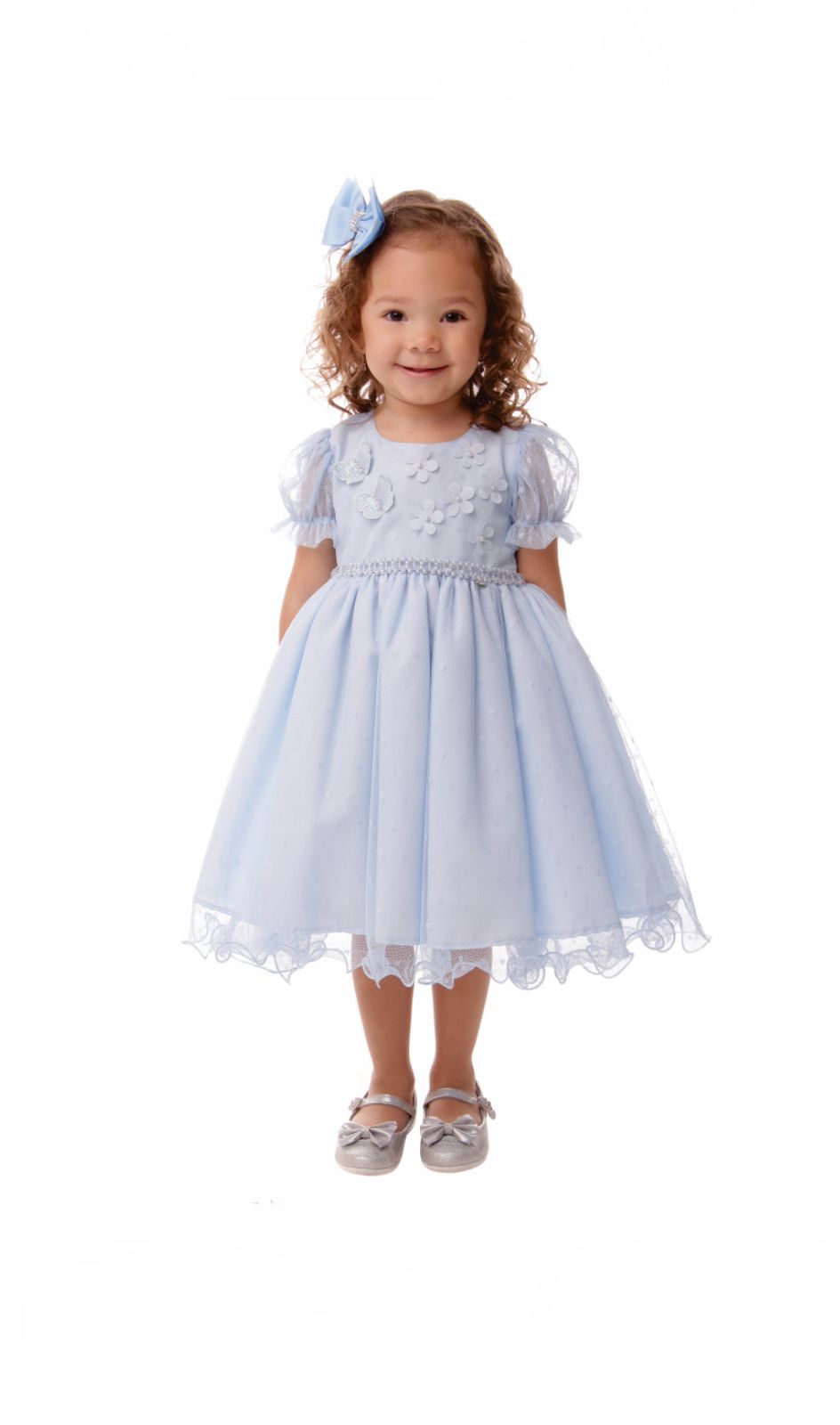 Vestido Azul Liso Borboleta