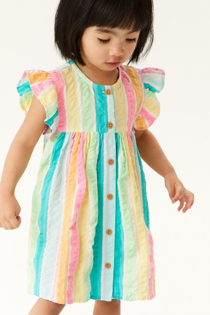 Vestido Com Botoes Listrado Colorido