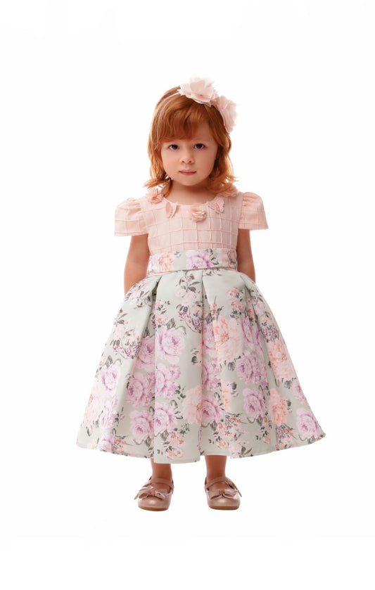 Vestido Salmao com Verde Estampado