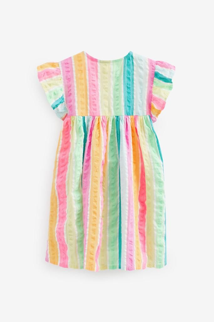 Vestido Com Botoes Listrado Colorido