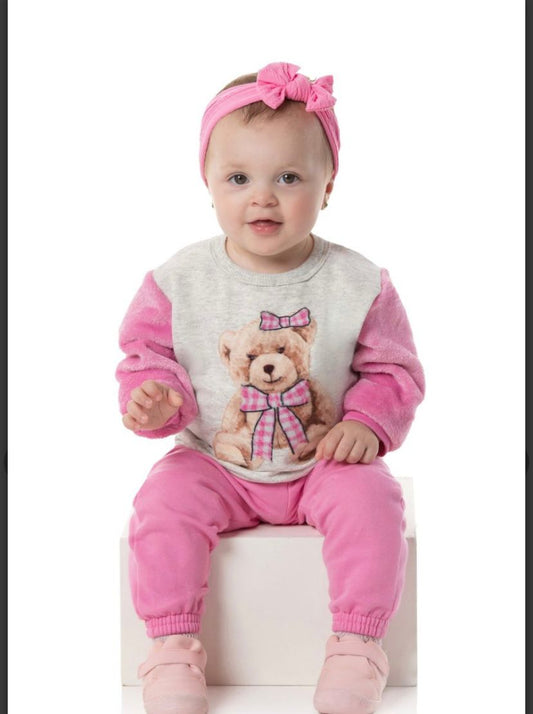 Conjunto Moletom Ursinha Rosa
