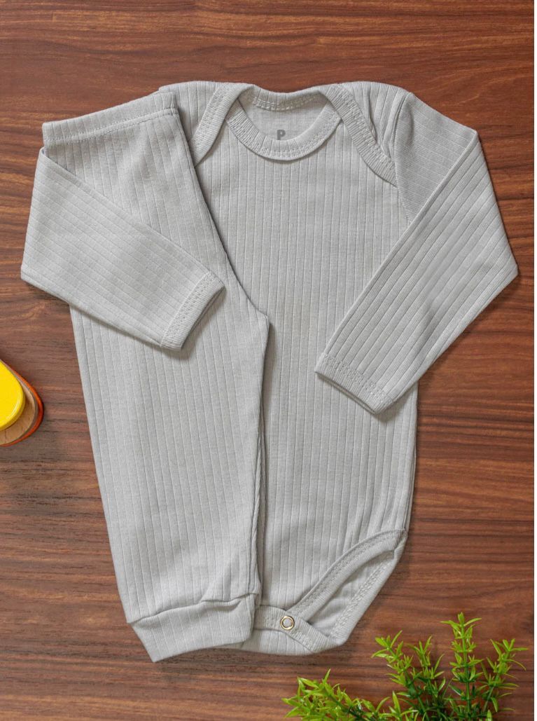 Conjunto Body e Calça Manga Longa Canelado