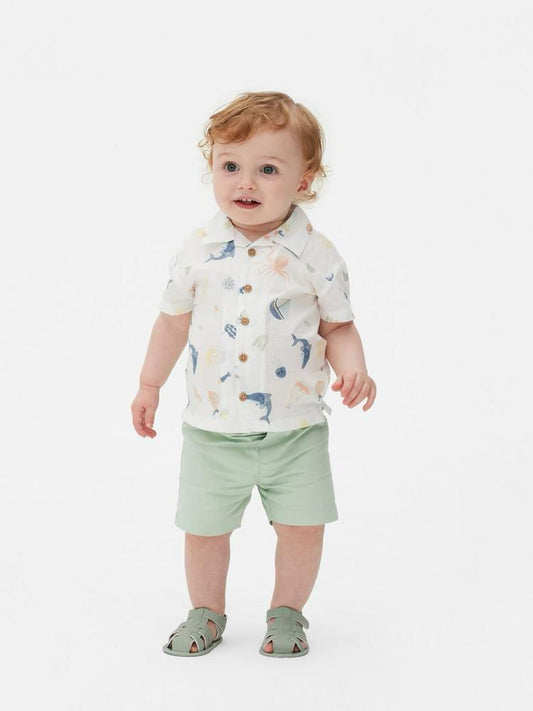 Conjunto Camisa Fundo do Mar e Bermuda Social Verde