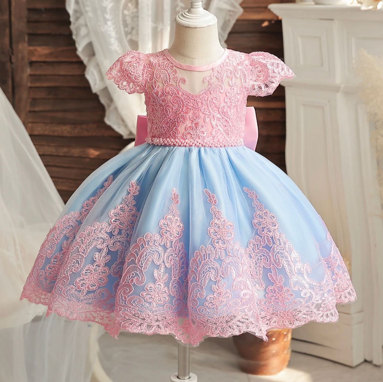 Vestido festa Rosa e Azul