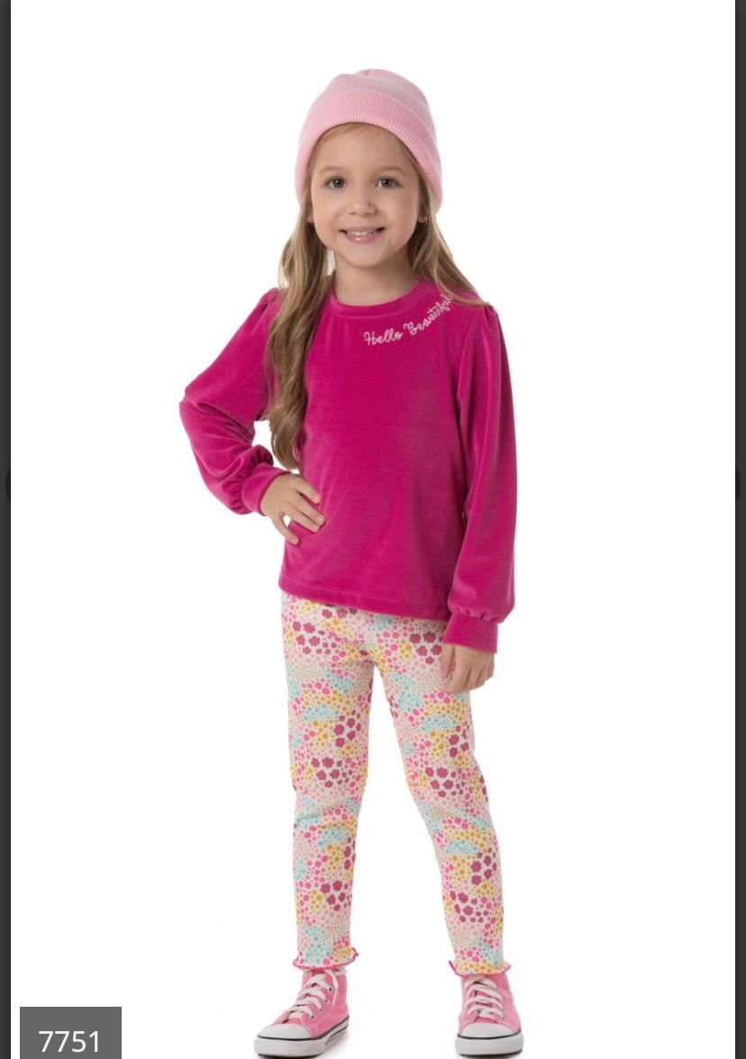 Conjunto Blusa Pink Plush e Legging Estampada
