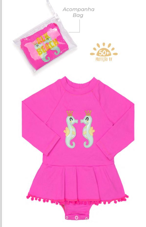 Maiô Manga longa Rosa Cavalo marinho