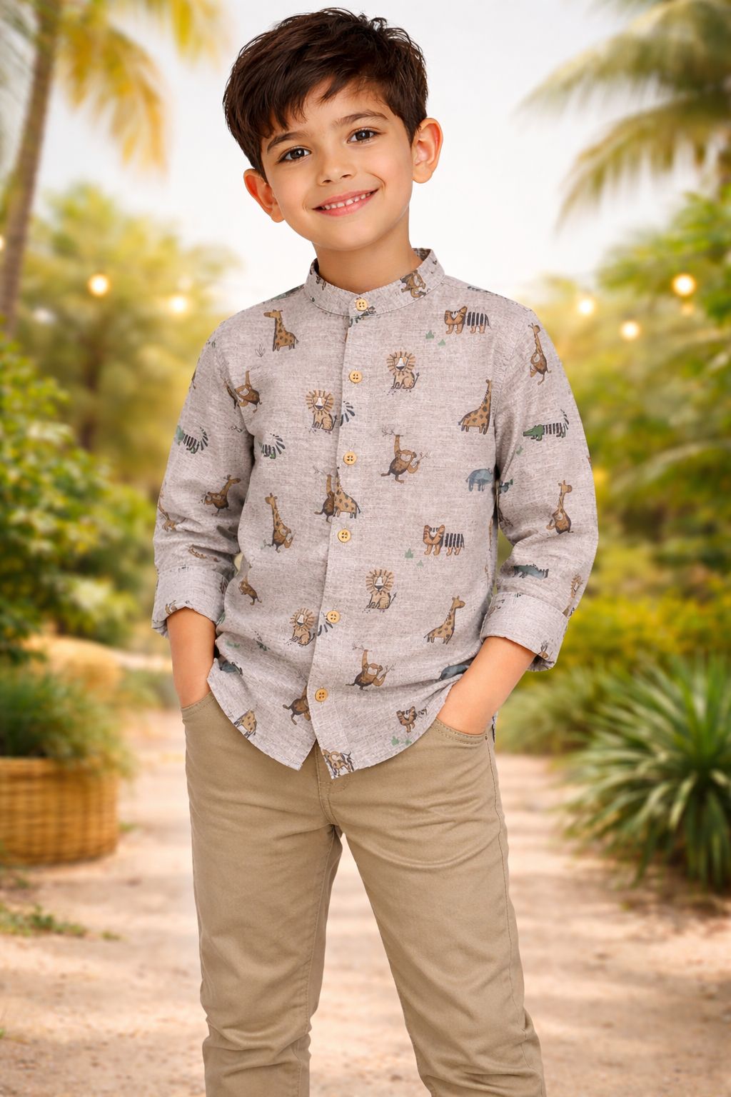 Camisa Cinza com Desenhos Safari