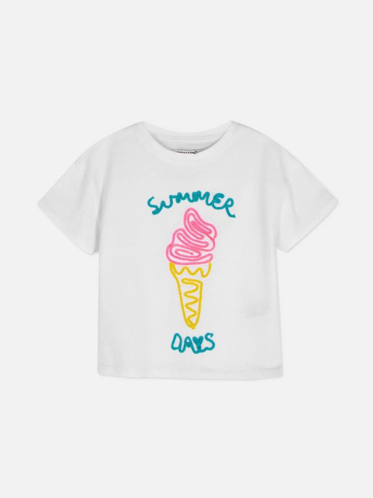 Camiseta Branca com Sorvete Rosa