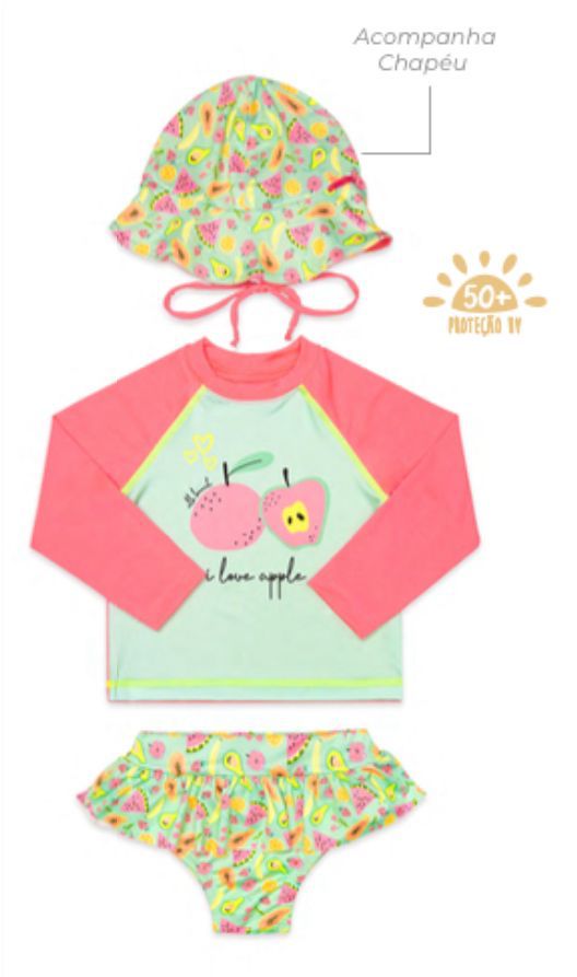 Conjunto Blusinha Manga Longa e Calcinha e Chapeu piscina