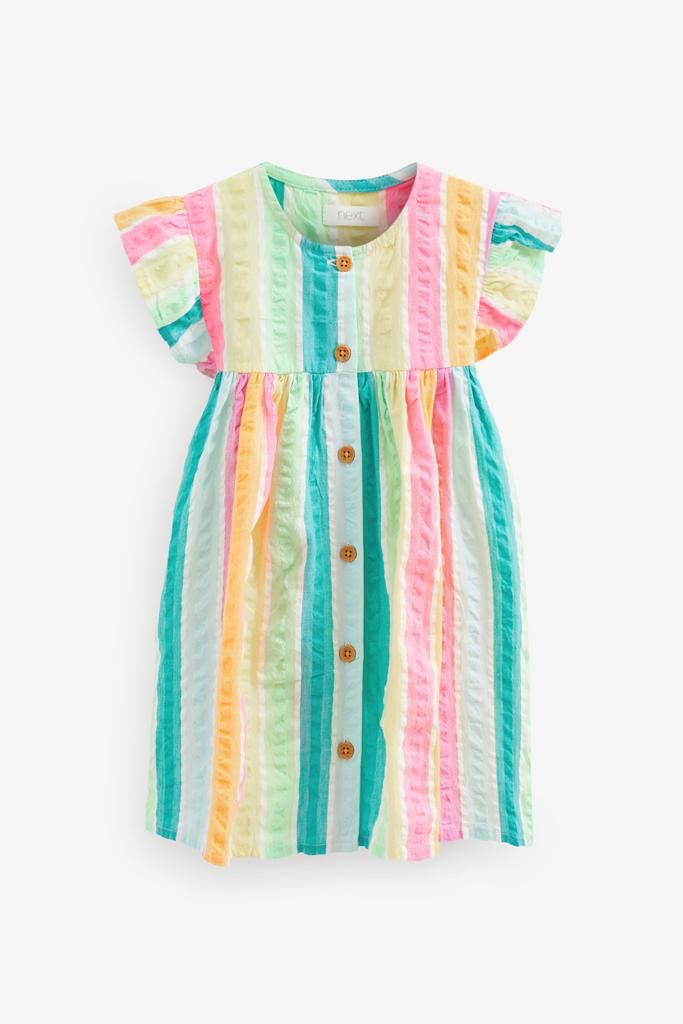 Vestido Com Botoes Listrado Colorido