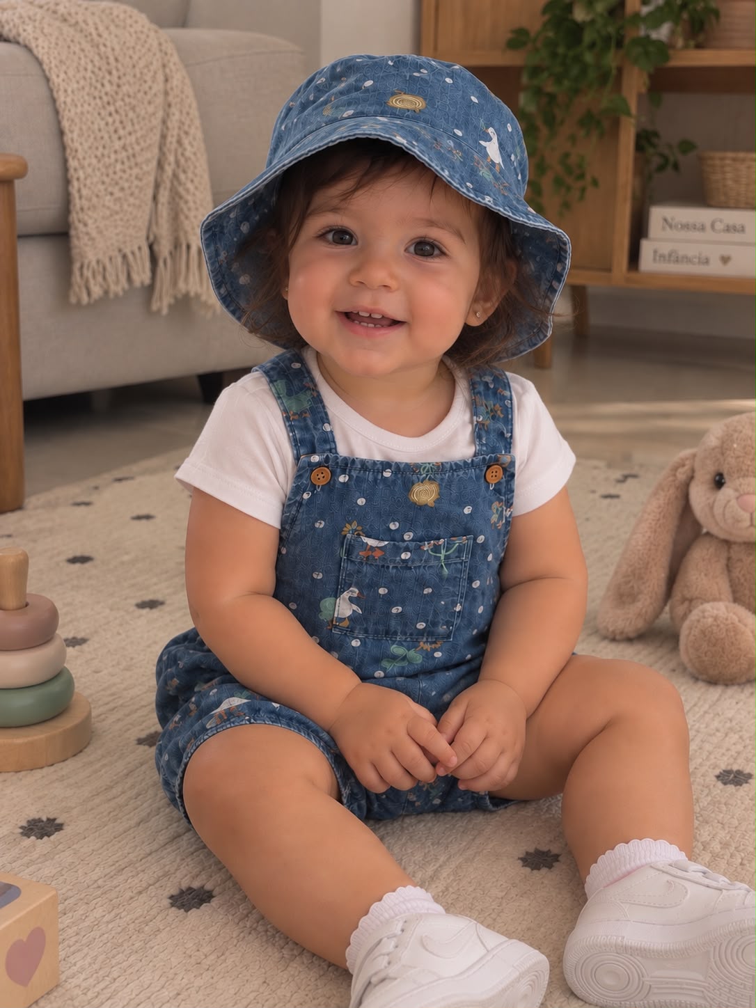 Jardinira Jeans com chapeu