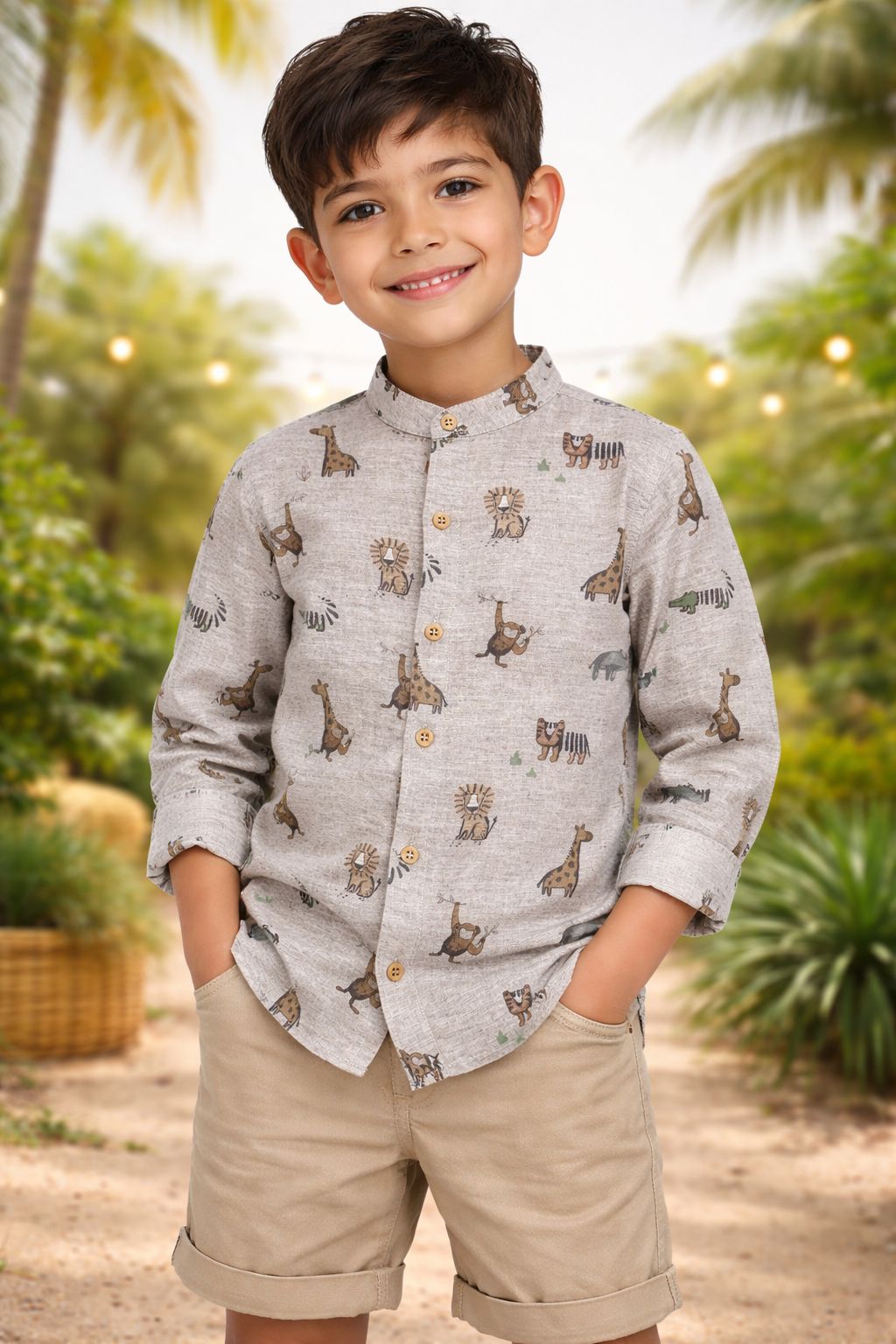 Camisa Cinza com Desenhos Safari