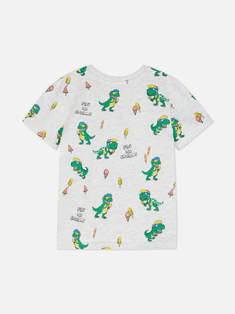 Camiseta Verde e Cinza e Preta Estampada