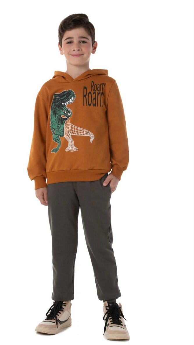 Conjunto Moletom Marrom Dinossauro
