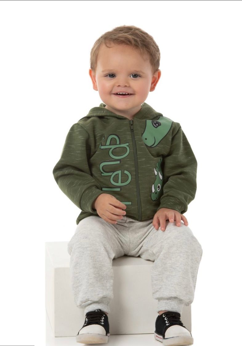 Conjunto Moletom Verde Militar Dinossauro
