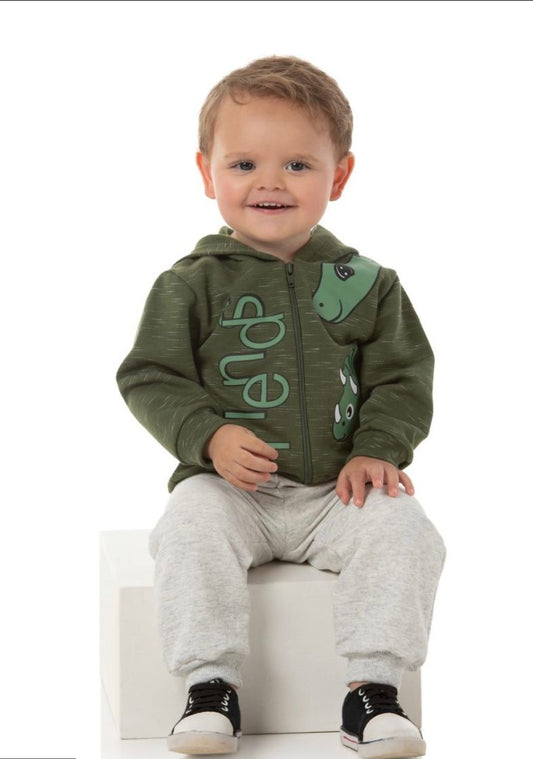 Conjunto Moletom Verde Militar Dinossauro