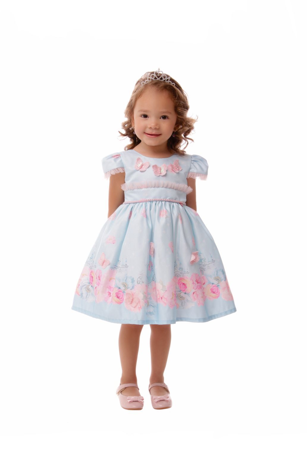 Vestido Azul Borboleta e Flor