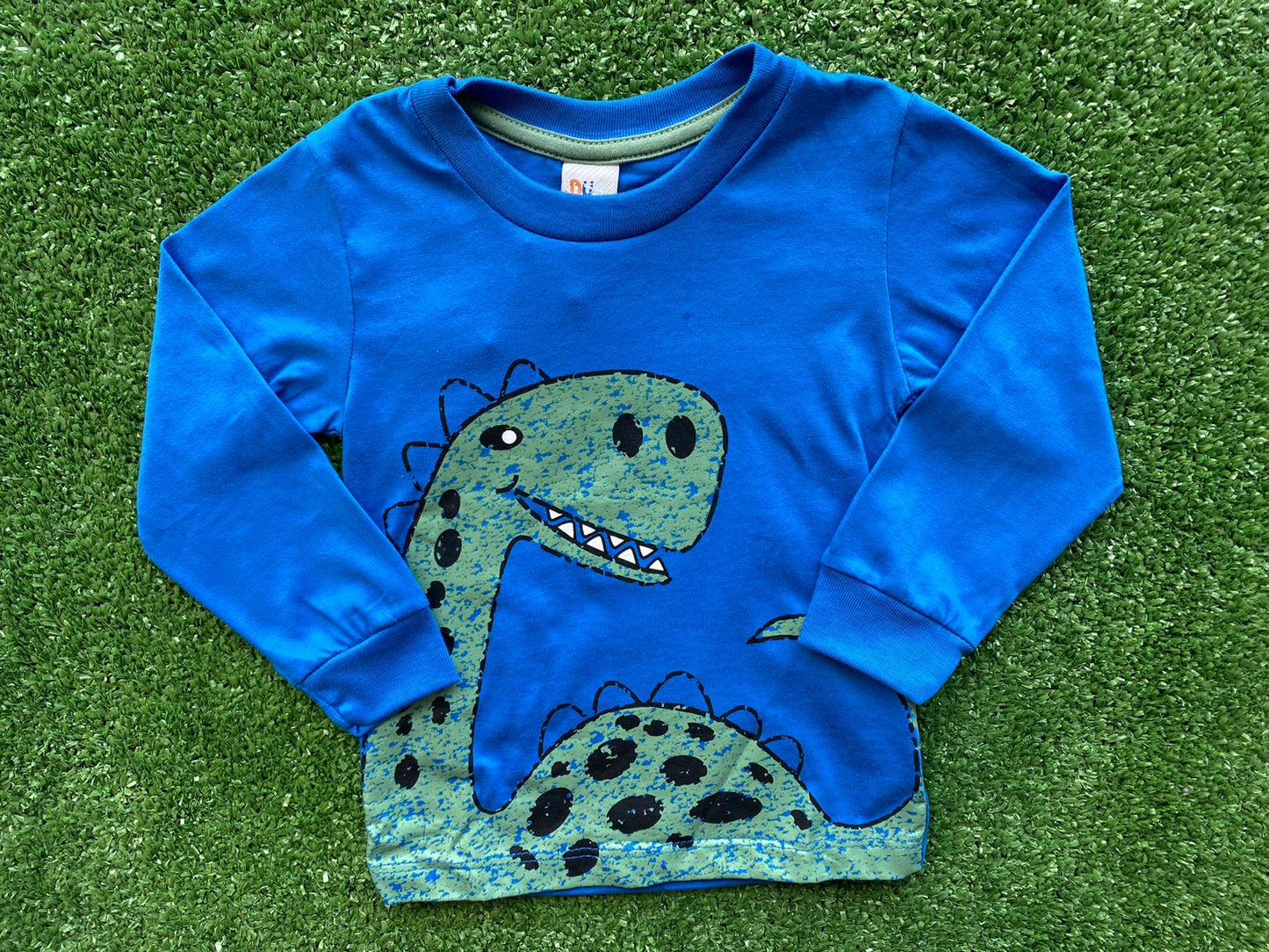 Camiseta Manga longa Azul Dinossauro