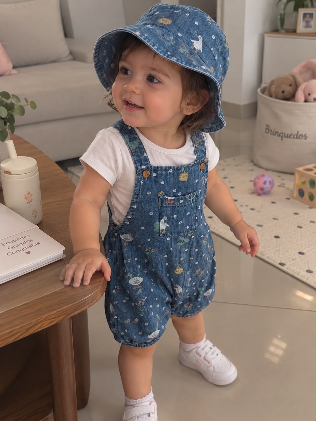 Jardinira Jeans com chapeu