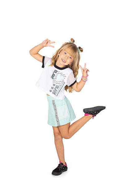 y Conjunto Cropped Blah e Shorts Saia