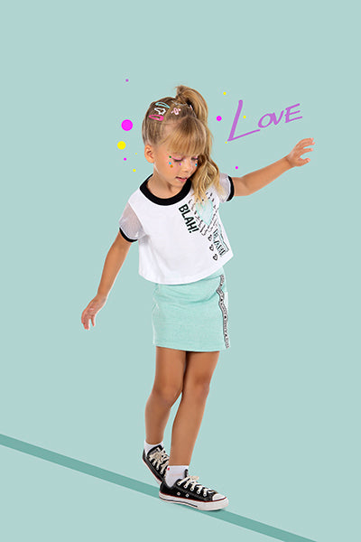 y Conjunto Cropped Blah e Shorts Saia