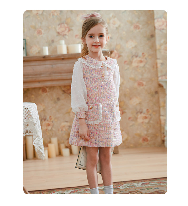 y Vestido Rosa com Manga Bufante