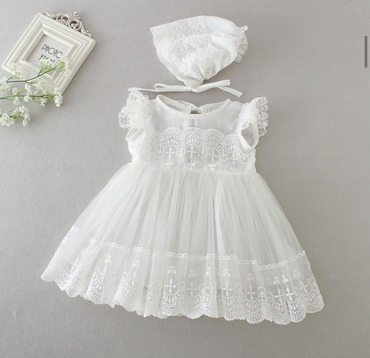 y Vestido Batizado com Touca